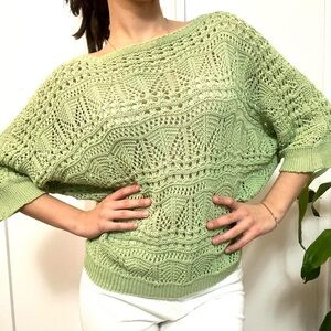 Designer Green Knit Crochet Sweater